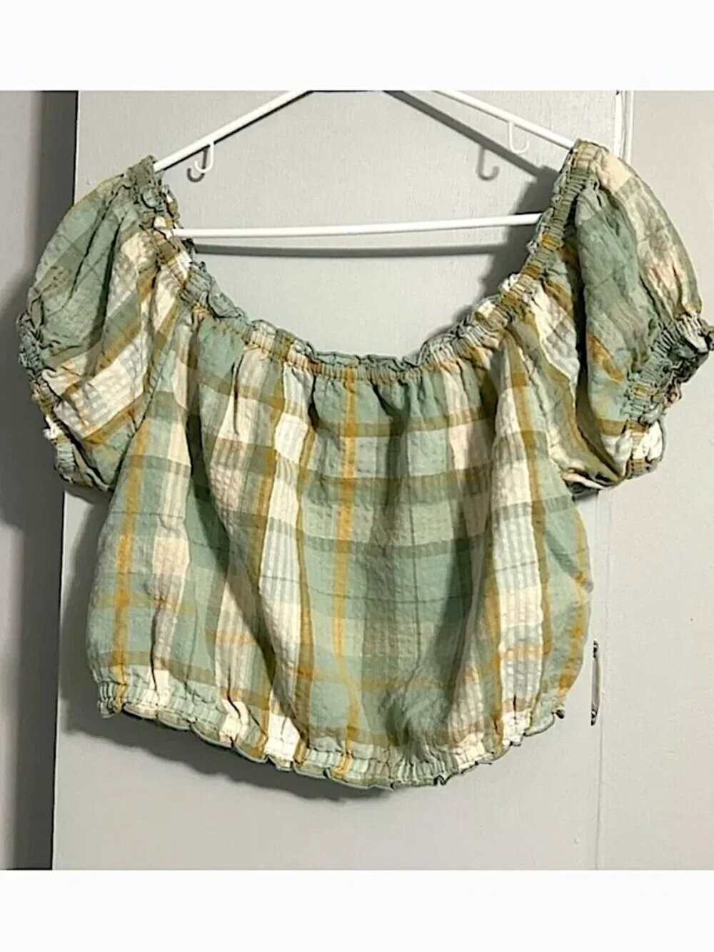 American Eagle Plaid Crop‎ Top On or Off Shoulder Women's Size L